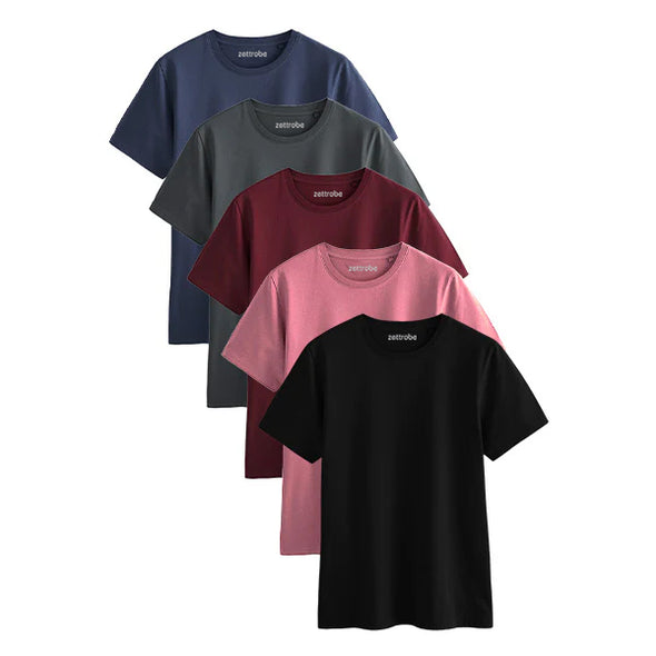 Pack Of Five Solid Crew Neck T-Shirts