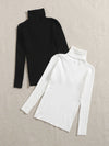 2pcs Ribbed Knit Turtleneck Sweater - zettrobe