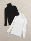 2pcs Ribbed Knit Turtleneck Sweater - zettrobe