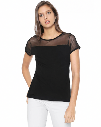 Round Neckline Mesh Half Sleeve Top - zettrobe