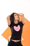 Heart Print - Cross Bow Round Neck Tee - zettrobe