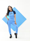 Two Tone Top & Pants Sets - Sky Blue - zettrobe