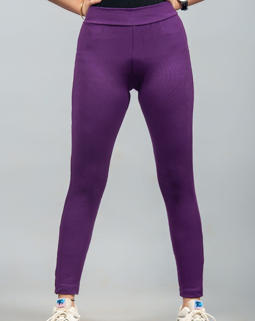 Wide Waistband Solid Leggings – Purple - zettrobe