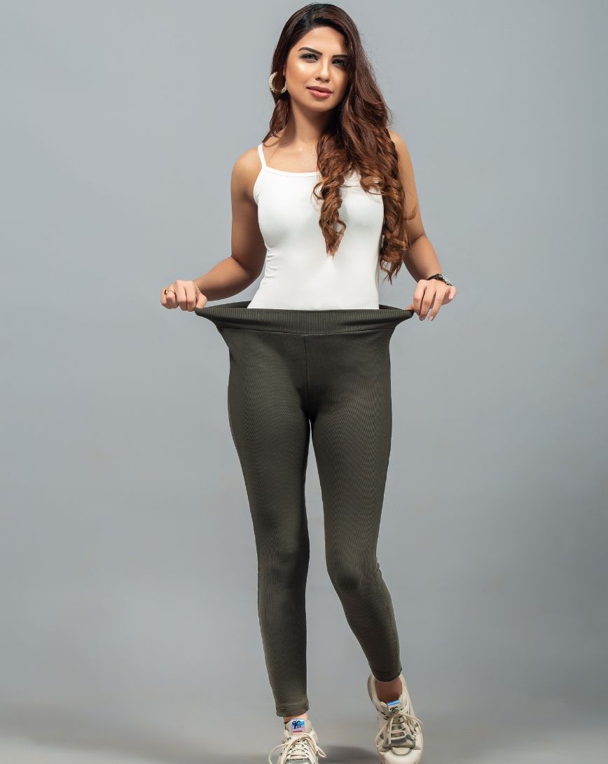 Wide Waistband Solid Leggings – Army Green