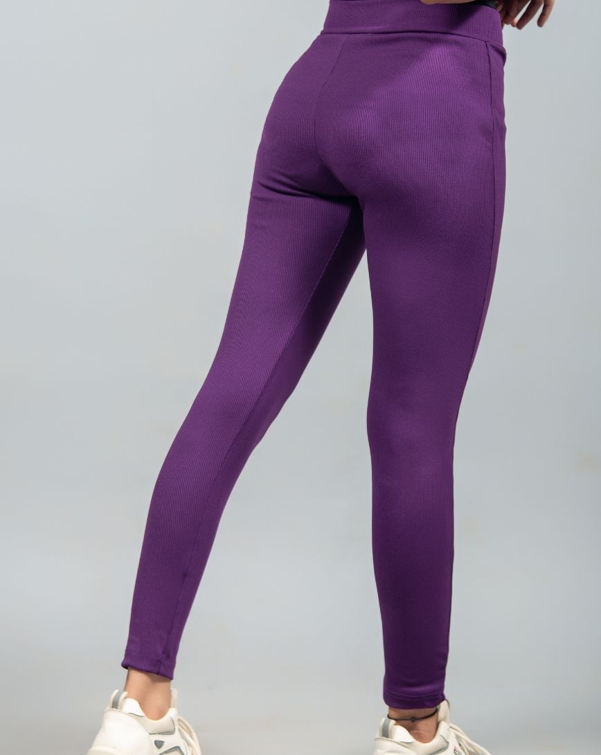 Wide Waistband Solid Leggings – Purple
