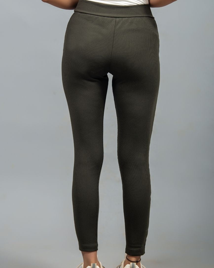 Wide Waistband Solid Leggings – Army Green