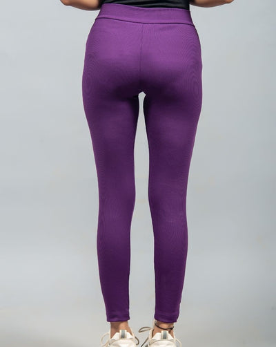 Wide Waistband Solid Leggings – Purple - zettrobe