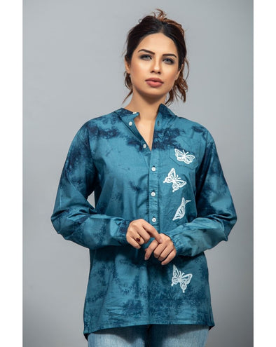 Tie-Dye Butterfly Tunic Top – Blue - zettrobe