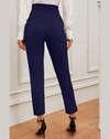 Double Button Split Hem Pants - Blue - zettrobe