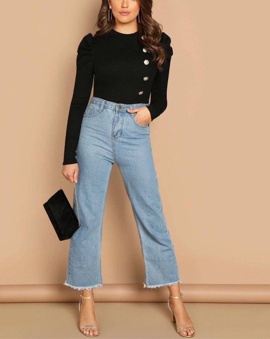 Button Front Puff Sleeve Top