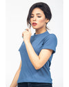 Mock Neck Cropped Tee - Blue - zettrobe