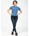 Mock Neck Cropped Tee - Blue - zettrobe